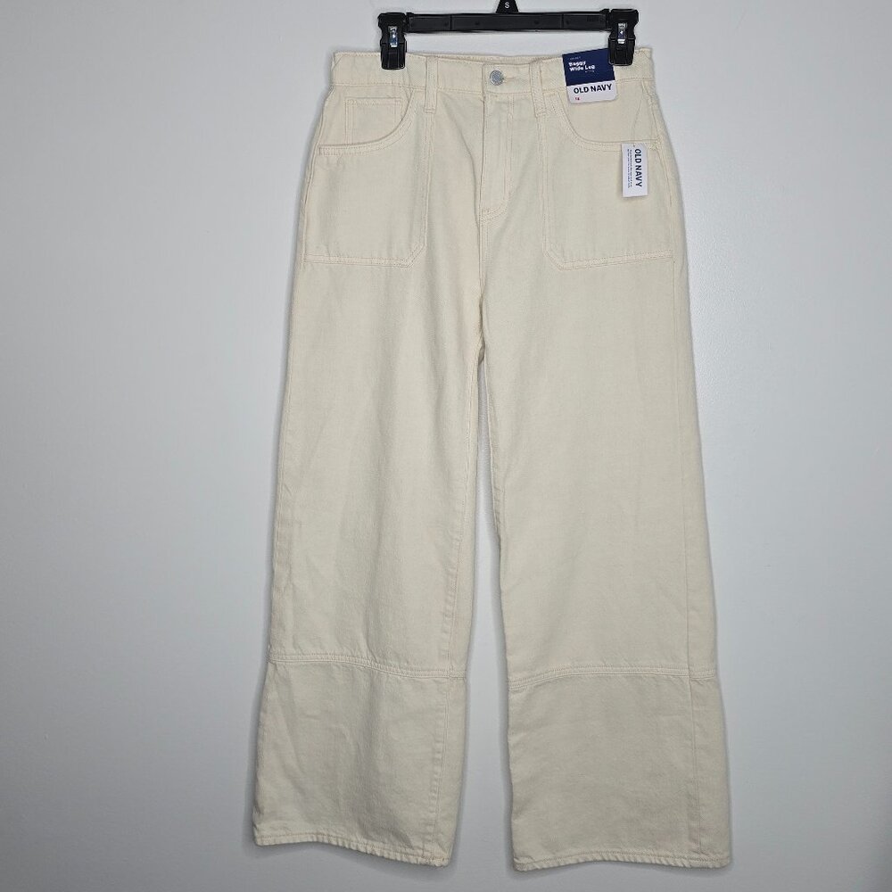 Old Navy Baggy Wide Leg‎ Jeans Womens 18 Off White High Rise Y2K Built-In Tough